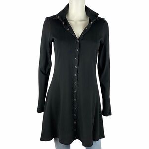 BASHARA LESSER Black Hooded Snap Tunic Length Knit Cardigan XS